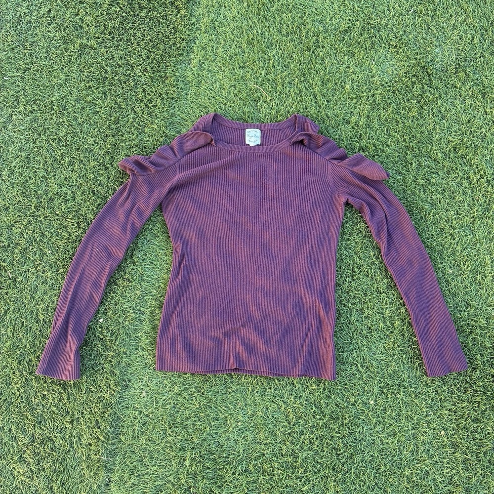 HIPPIE ROSE Girls Size XL Cold Shoulder Solid Burgundy Knit Long Sleeve Sweater